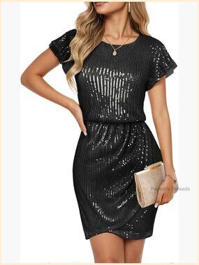 Sequin Elegant Cocktail Dress with Cap Sleeves for Party Holiday